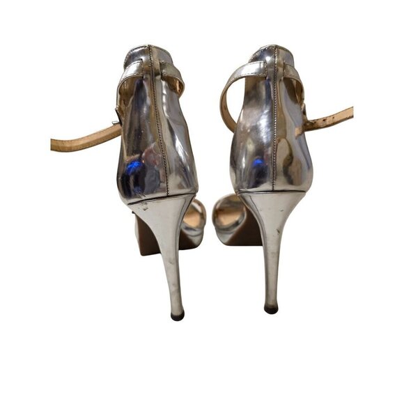 Silver Stiletto Heels Open Toe Ankle Strap Sandals Womens Size 7.5 - Picture 7 of 14